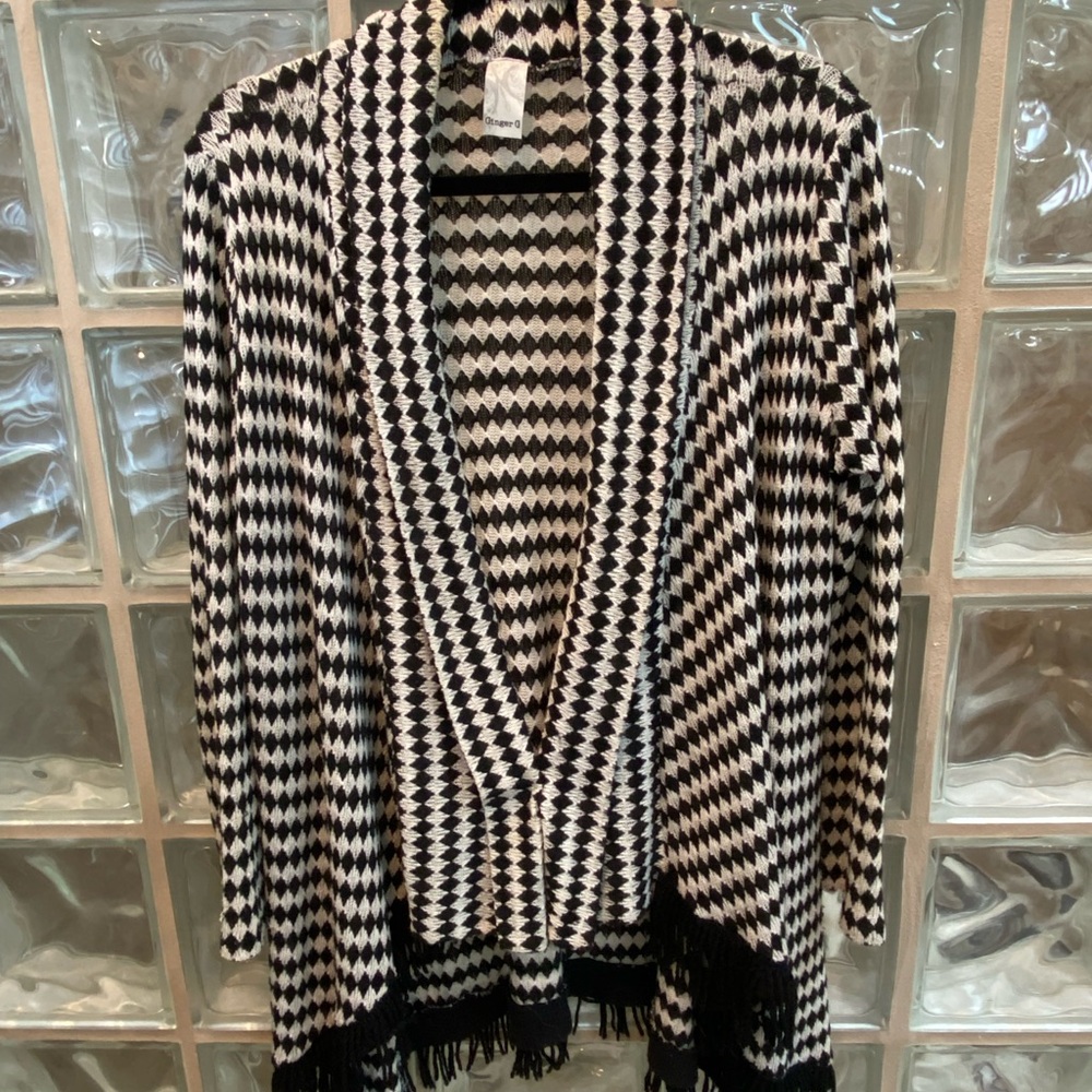 Ginger G Black and White Harlequin Cardigan Sweater